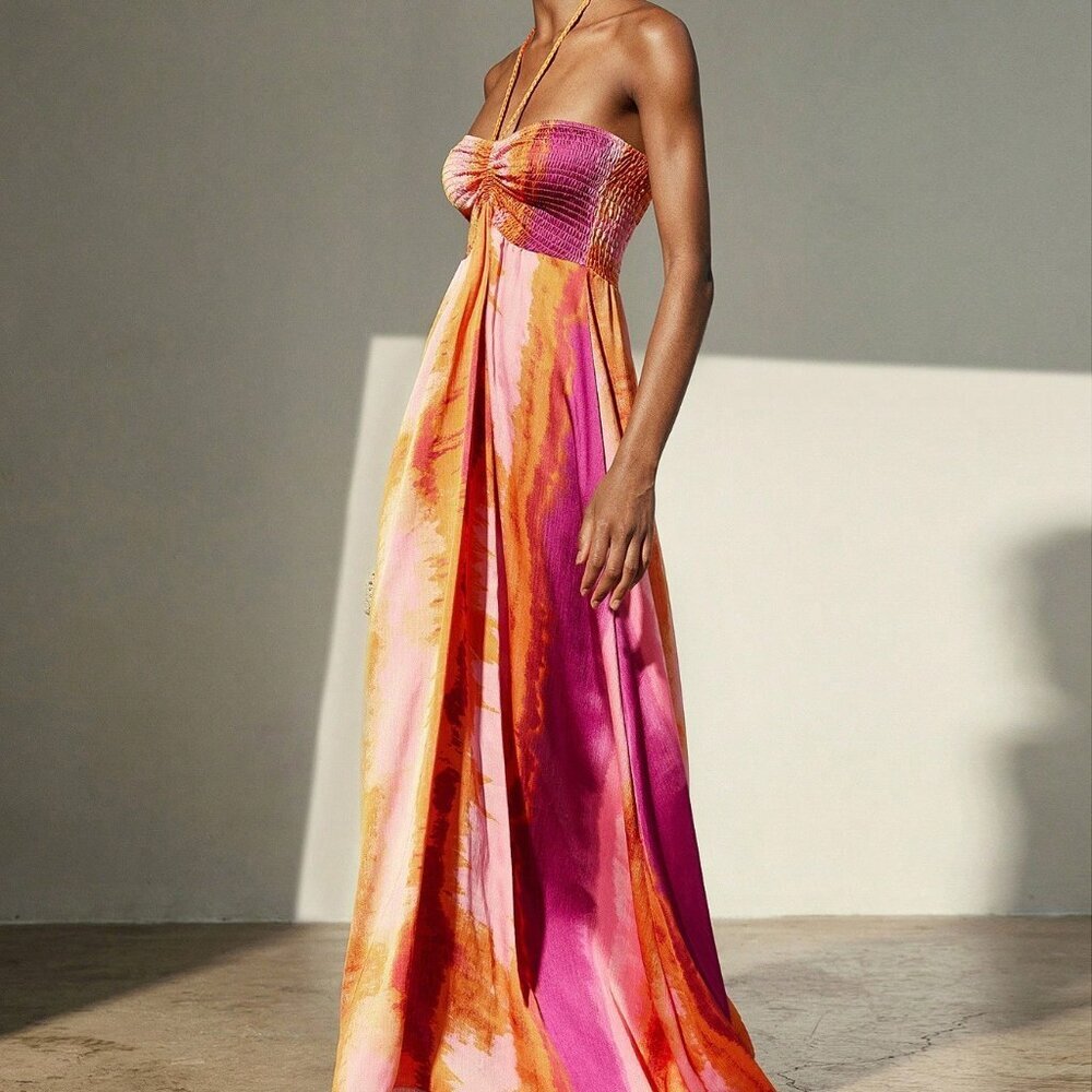 Boho Multicolor Women's Chiffon Tie-Dye Vacation Dress - Picture 6 of 6